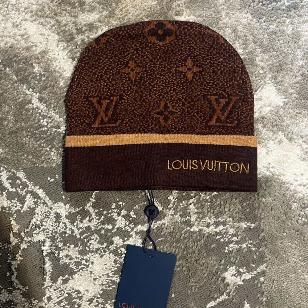 Louis Vuitton Chocolate and Tan Knit Beanie